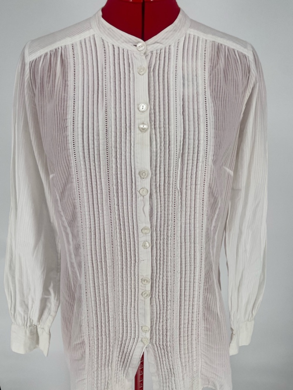 A.n.A. White Lightweight 100% Cotton Striped Button Down Pin-tuck Casual Blouse - Picture 4 of 16